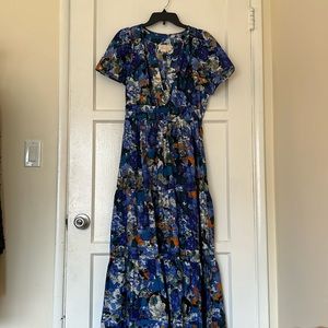Blue watercolor pattern maxi dress by Anthropologie